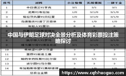 中国与伊朗足球对决全景分析及体育彩票投注策略探讨